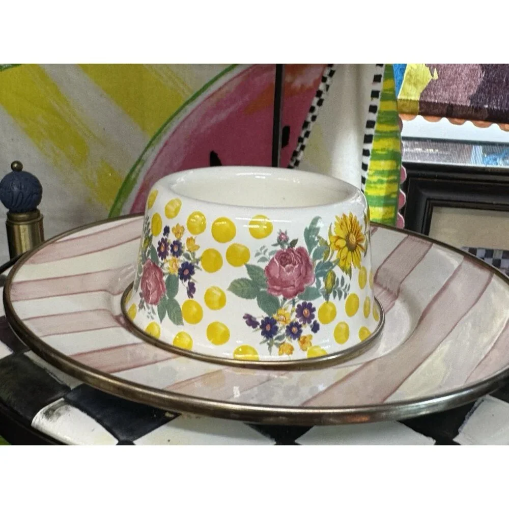 Mackenzie Childs Retired Buttercup Design Small Dog Cat Bowl Pet Bowl 3”